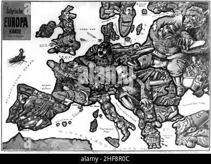 Satirische Karte von Europa, 1914. Stockfoto