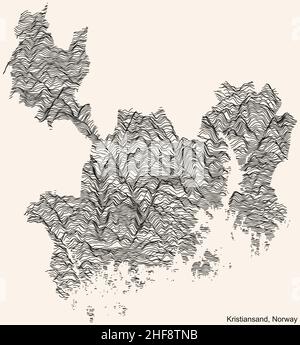 Topographische Reliefkarte der Stadt KRISTIANSAND, NORWEGEN mit schwarzen Konturlinien auf vintage-beigem Hintergrund Stock Vektor