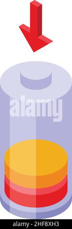 Isometrischer Vektor für Symbol für niedrigen Akkustand. Energie. Leere Ebene Stock Vektor