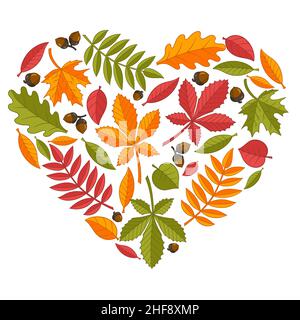 Vector helle bunte Herbstblätter in Form eines Herzens Stock Vektor