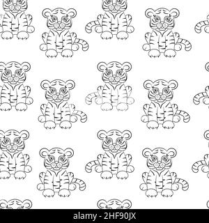 Vektor nahtlose Muster mit niedlichen Tigern, Co; oring Seite, für Verpackungsdesign, Abdeckungen, Buchdesign Stock Vektor