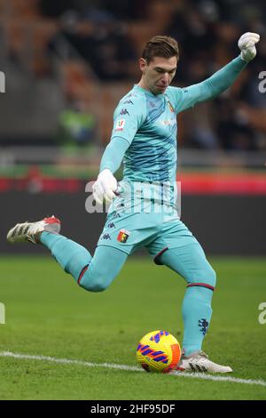 Mailand, Italien, 13th. Januar 2022. Adrian Semper vom FC Genua während des Coppa Italia-Spiels bei Giuseppe Meazza in Mailand. Bildnachweis sollte lauten: Jonathan Moscrop / Sportimage Stockfoto