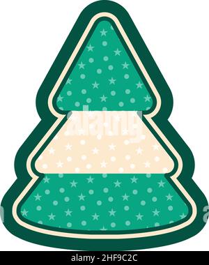 Weihnachtsbaum. Weihnachten Aufkleber Vektor-Illustration. Etikett mit Schneemuster Stock Vektor