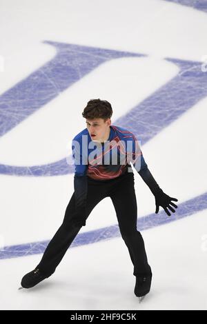 Tallinn, Estland. 14th Januar 2022. Lukas BRITSCHGI (SUI), während des Men Free Skating, bei den ISU European Figure Skating Championships 2022, in der Tondiraba Ice Hall, am 14. Januar 2022 in Tallinn, Estland. Kredit: Raniero Corbelletti/AFLO/Alamy Live Nachrichten Gutschrift: Aflo Co. Ltd./Alamy Live Nachrichten Stockfoto