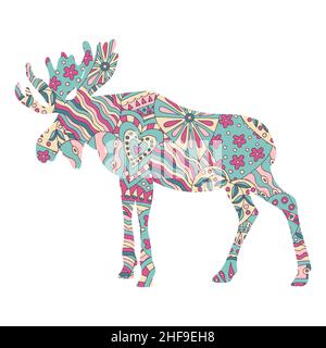 Vektor Elch mit einem handgezeichneten farbigen abstrakten Muster Stock Vektor