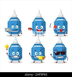 Blaue Korrektur Stift Cartoon-Figur mit verschiedenen Arten von Business-Emoticons. Vektorgrafik Stock Vektor