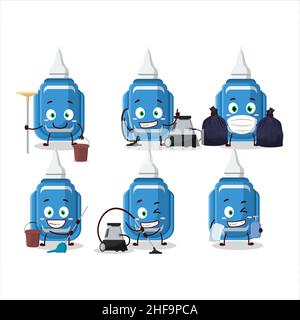Reinigung Service blau Korrektur Stift niedlich Cartoon-Figur mit Mopp. Vektorgrafik Stock Vektor