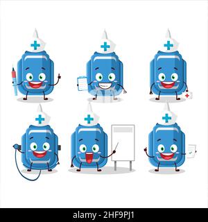 Arzt Beruf Emoticon mit blauen Korrektur Stift Cartoon-Figur. Vektorgrafik Stock Vektor
