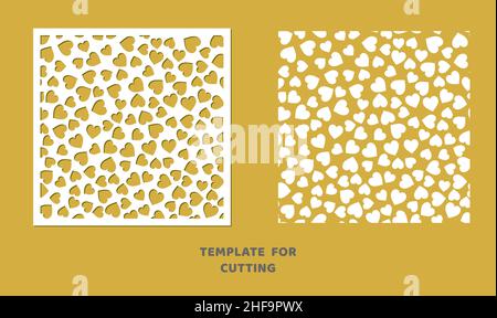 Schablone für Laserschneiden, Holzschnitzerei, Papierschnitt. Quadratisches Muster zum Schneiden. Dekorative Schablone mit Panel-Design. Stockfoto