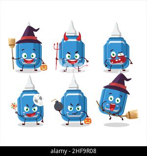 Halloween Expression Emoticons mit Cartoon-Charakter aus blauem Korrekturstift. Vektorgrafik Stock Vektor