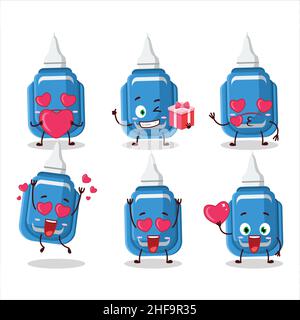 Blaue Korrektur Stift Cartoon-Figur mit Liebe niedlichen Emoticon. Vektorgrafik Stock Vektor