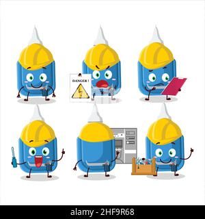 Professionelle Lineman blau Korrektur Stift Cartoon-Figur mit Werkzeugen. Vektorgrafik Stock Vektor