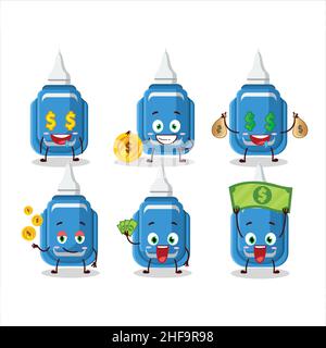 Blaue Korrektur Stift Cartoon-Figur mit niedlichen Emoticon bringen Geld. Vektorgrafik Stock Vektor