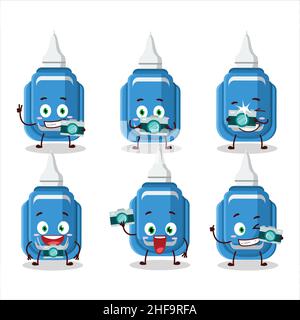Fotograf Beruf Emoticon mit blauen Korrektur Stift Cartoon-Figur. Vektorgrafik Stock Vektor