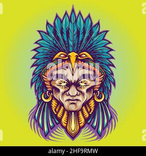 Azteken Indianer Amerikanischer Krieger Stock Vektor