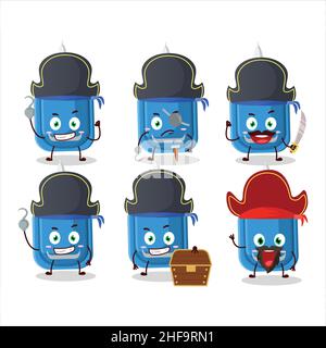 Cartoon-Charakter der blauen Korrektur Stift mit verschiedenen Piraten Emoticons. Vektorgrafik Stock Vektor