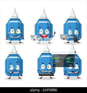 Blau Korrektur Stift Programmierer niedlichen Cartoon-Charakter mit. Vektorgrafik Stock Vektor