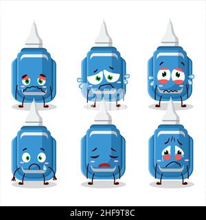 Blaue Korrektur Stift Cartoon-Figur mit trauriger Ausdruck. Vektorgrafik Stock Vektor
