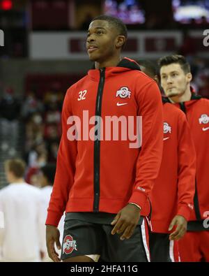 13. Januar 2022: Ohio State Buckeyes Forward E.J. Liddell (32) während des NCAA Basketballspiels zwischen den Ohio State Buckeyes und den Wisconsin Dachsen im Kohl Center in Madison, WI. Darren Lee/CSM Stockfoto