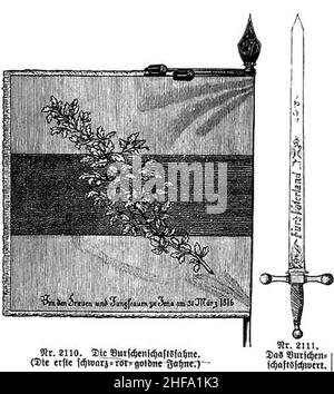 Schwarz- Rot- Goldene Fahne vom 12. Juni 1815. Stockfoto