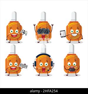 Orange Korrektur Stift Cartoon-Figur spielen Spiele mit verschiedenen niedlichen Emoticons. Vektorgrafik Stock Vektor