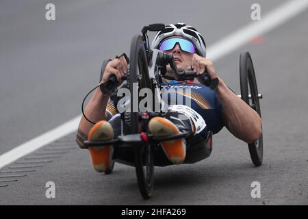 Ballarat, Australien, 15. Januar 2022. Alexander Welsh fährt während des para-Cycling & Intellectually Impaired Road Race (para-MH3) im Rahmen der Australian Road National Championships am 15. Januar 2022 in Ballarat, Australien. Quelle: Brett Keating/Speed Media/Alamy Live News Stockfoto