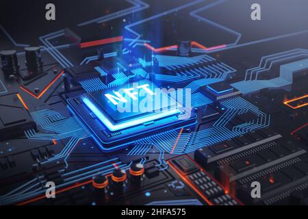 Konzept der NFT, nicht-fungible Token, 3D Illustration Stockfoto