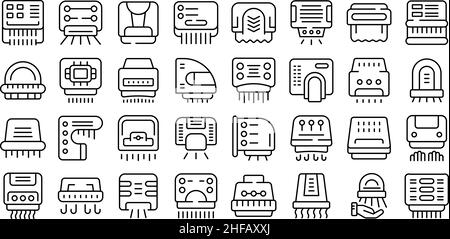 Symbole der automatischen Trocknungsmaschine setzen den Umrissvektor. Luftreinigung. Gebläse reinigen Stock Vektor