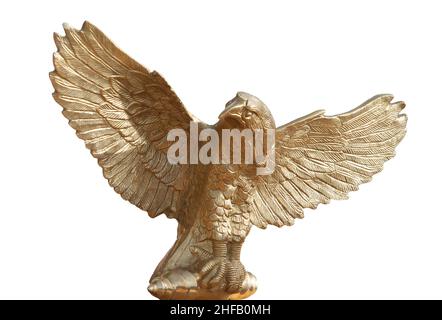 Aquila, ein Adlerstück, das im antiken Rom als Standard einer Legion verwendet wurde. Isoliert auf weißem Hintergrund Stockfoto