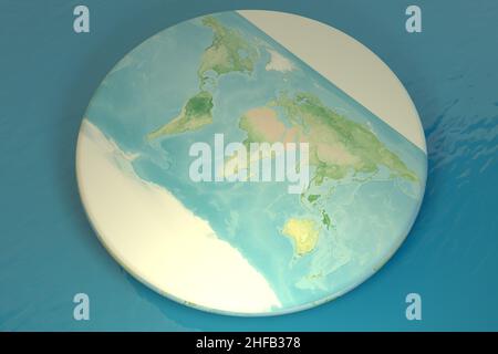 Flat World over Water Konzept, 3D Rendering Stockfoto