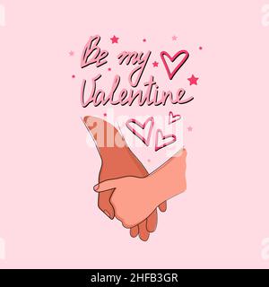 Zwei Hände romantische Symbole für Valentinstag gesetzt, werden meine Valentinstag Text. Vektorgrafik Stock Vektor