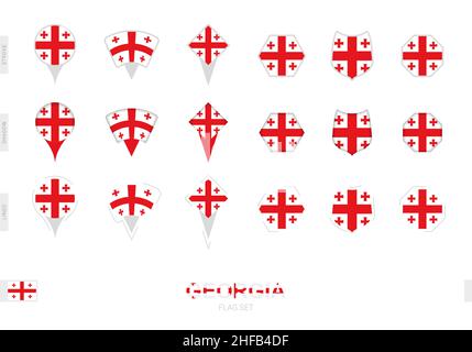 Sammlung der georgischen Flagge in verschiedenen Formen und mit drei verschiedenen Effekten. Vektorflagge gesetzt. Stock Vektor