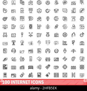 100 Internet-Symbole eingestellt. Skizzieren Sie die Darstellung von 100 Internet-Symbolen, die auf weißem Hintergrund isoliert sind Stock Vektor