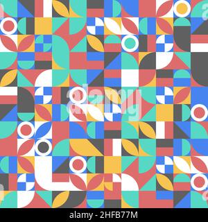 Bauhaus Nahtloses Retro-Muster. Vintage Fliesen abstrakten Hintergrund. Komplexe geometrische Tapete. Komposition mit geometrischen abstrakten Formen. Vektordarstellung Stock Vektor