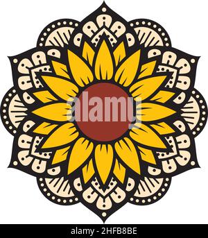 Sonnenblumen-Mandala Farbe Vektor Illustration Stock Vektor
