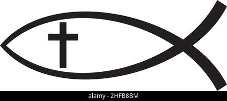 Christliches Fischsymbol mit Kreuzvektordarstellung Stock Vektor