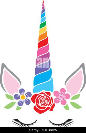 Niedliche Einhorn Kopf mit Blumen Vektor Illustration Stock Vektor