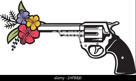 Revolver und Blumen Farbe Vektor Illustration Stock Vektor