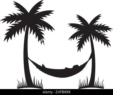 Palme mit Hängematte schwarz und weiß Vektor-Illustration Stock Vektor