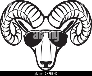 RAM Kopf mit Aviator Sonnenbrille schwarz weiß Vektor-Illustration Stock Vektor