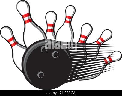 Bowling-Ball stürzt in die Pins Vektor-Illustration Stock Vektor