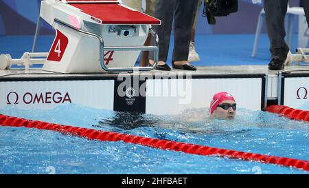 26th. JULI 2021 - TOKIO, JAPAN: Kliment Kolesnikov vom russischen Olympischen Komitee gewinnt sein Männer-Halbfinale 100m bei den Olympischen Spielen 2020 in Tokio Stockfoto