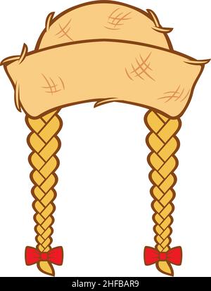 Frau Strohhut mit Haarflechten - Festa Junina Design Stock Vektor