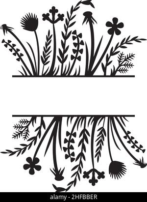 Blumenrahmen oder Bordüre. Gras Silhouette Vektor Illustration Design (Blumen und Pflanzen). Stock Vektor