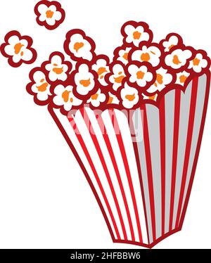 Popcorn in einer gestreiften Wanne Vektorgrafik Stock Vektor