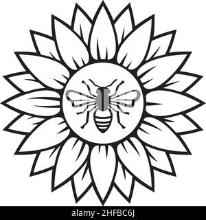 Vektorgrafik Sonnenblumen und Bienen Stock Vektor