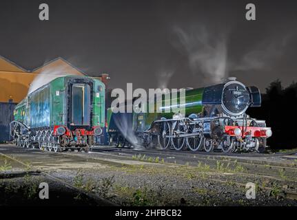 Fliegender Schotte schwelt am Baron Street Depot an der East Lancashire Railway. 28th. August 2021 Stockfoto