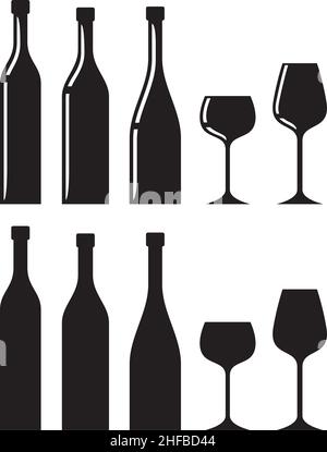Flaschen Wein und Gläser Vektor-Illustration Stock Vektor