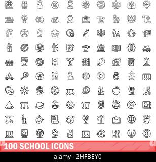 100 Schulsymbole eingestellt. Skizzieren Illustration von 100 Schule Symbole Vektor-Set isoliert auf weißem Hintergrund Stock Vektor