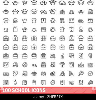 100 Schulsymbole eingestellt. Skizzieren Illustration von 100 Schule Symbole Vektor-Set isoliert auf weißem Hintergrund Stock Vektor